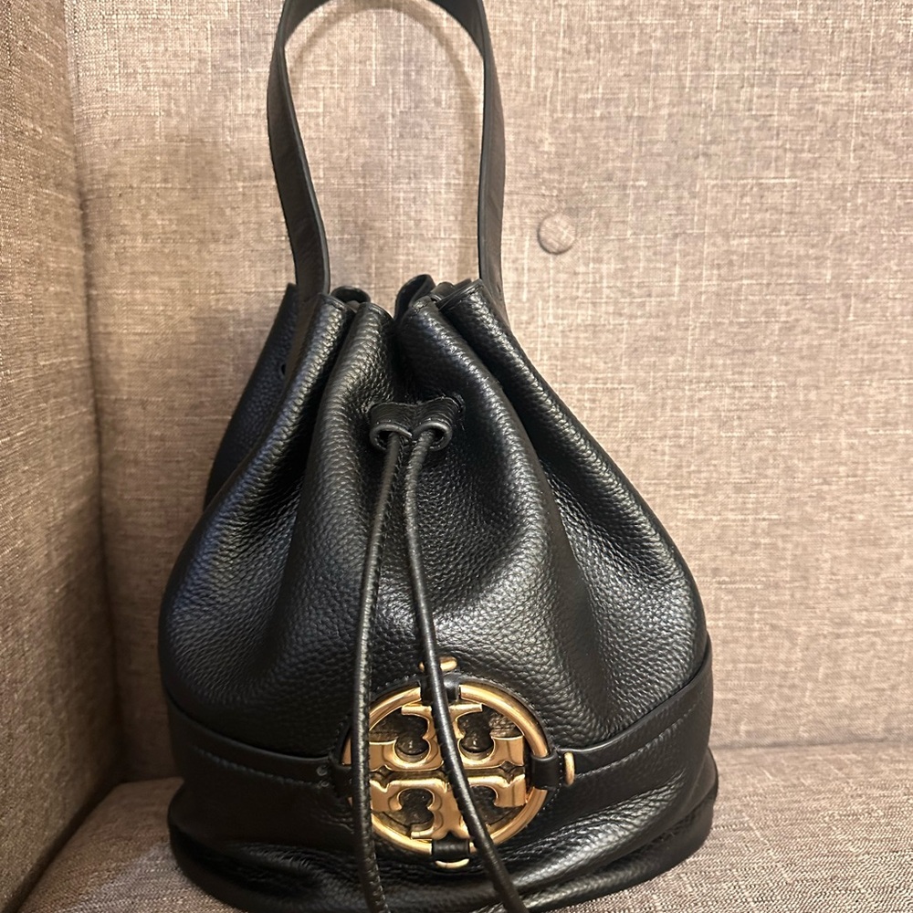 Tory Burch Miller Bucket Black Leather Bag